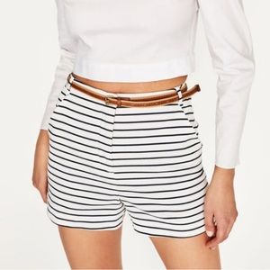 Zara Basic Navy and White High Waisted Striped Shorts
